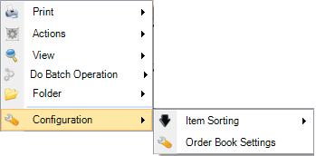 The configuration menu in open orders allows the user to configure the screen they are using
